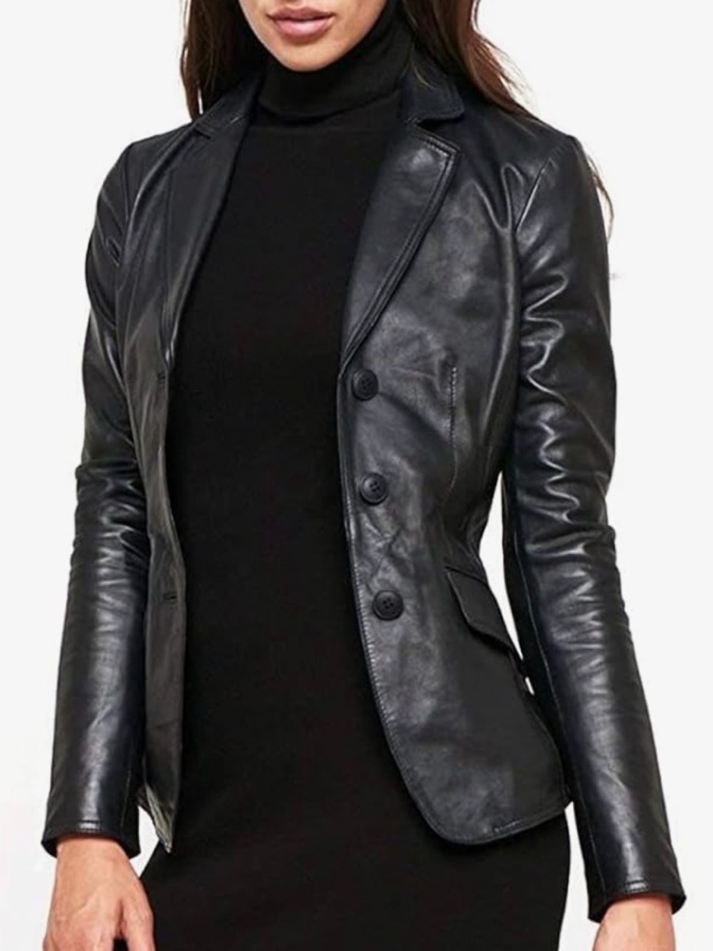 FAÇONNABLE Black Soft Lambskin Leather Blazer Jacket Size S French Designer